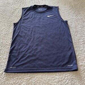 Nike Swim Dri-FIT Sleeveless Rash Guard Navy Blue UPF 40+ Mens Small NESSA585